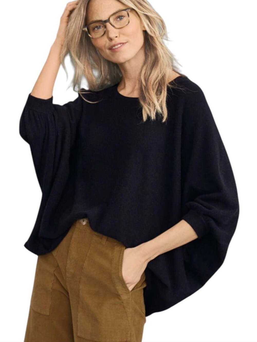 Garnet Hill Cashmere Batwing Cape Sweater In Black Size Medium